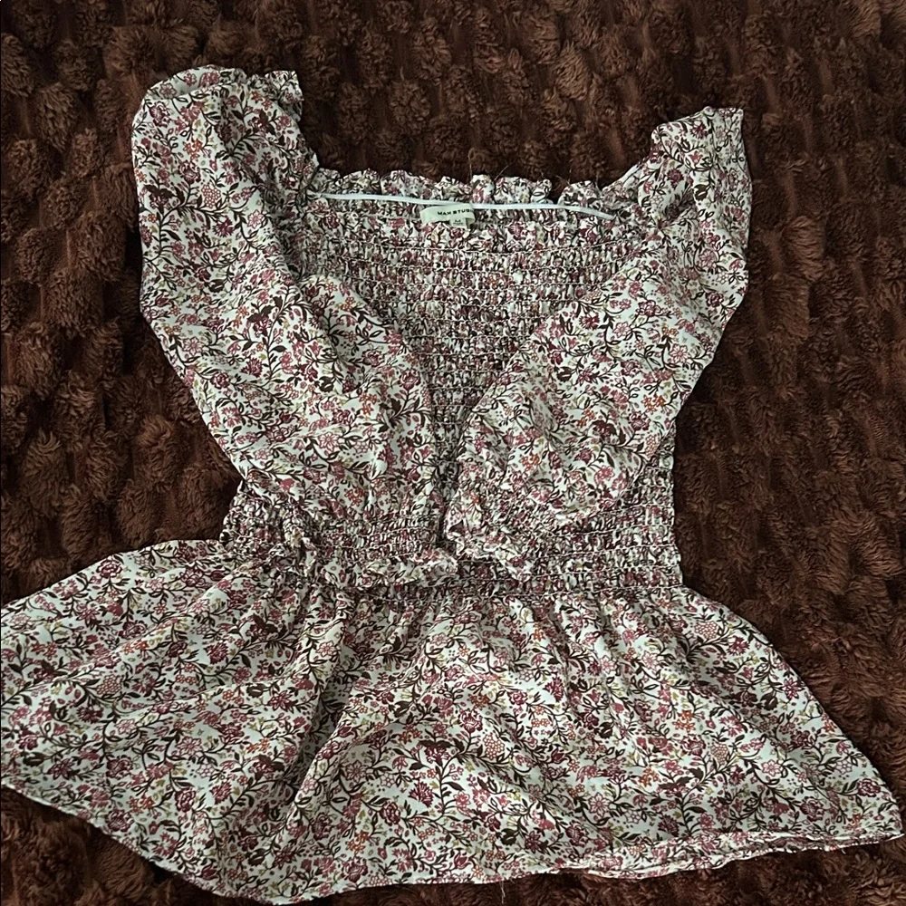 Max Studio Floral Smocked Blouse - Pink and White (Medium) - Picture 2 of 4